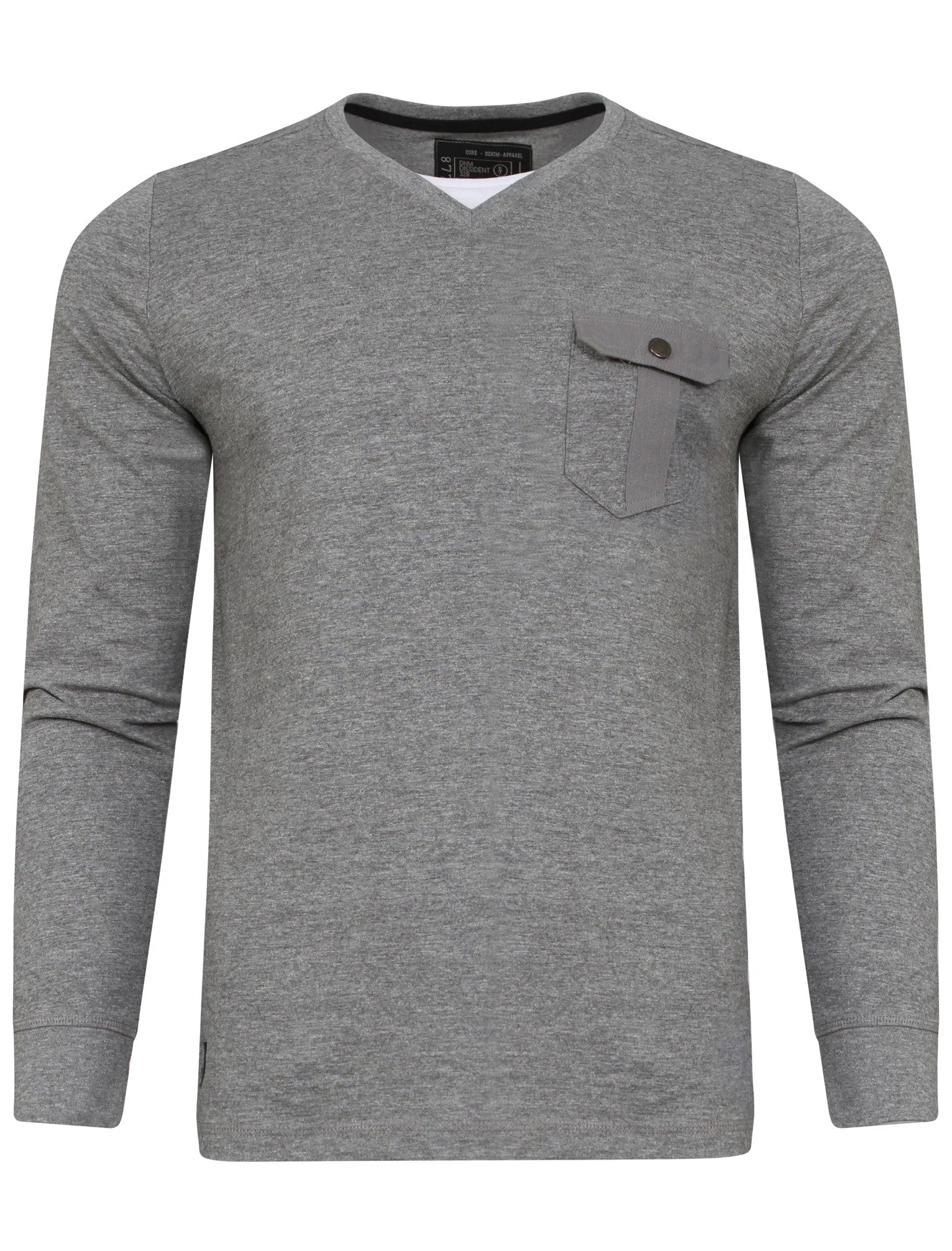 Veepoc Mock T-Shirt Insert Long Sleeve T-Shirt in Mid Grey Marl - Dissident