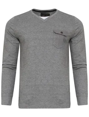 Veepoc Mock T-Shirt Insert Long Sleeve T-Shirt in Mid Grey Marl - Dissident