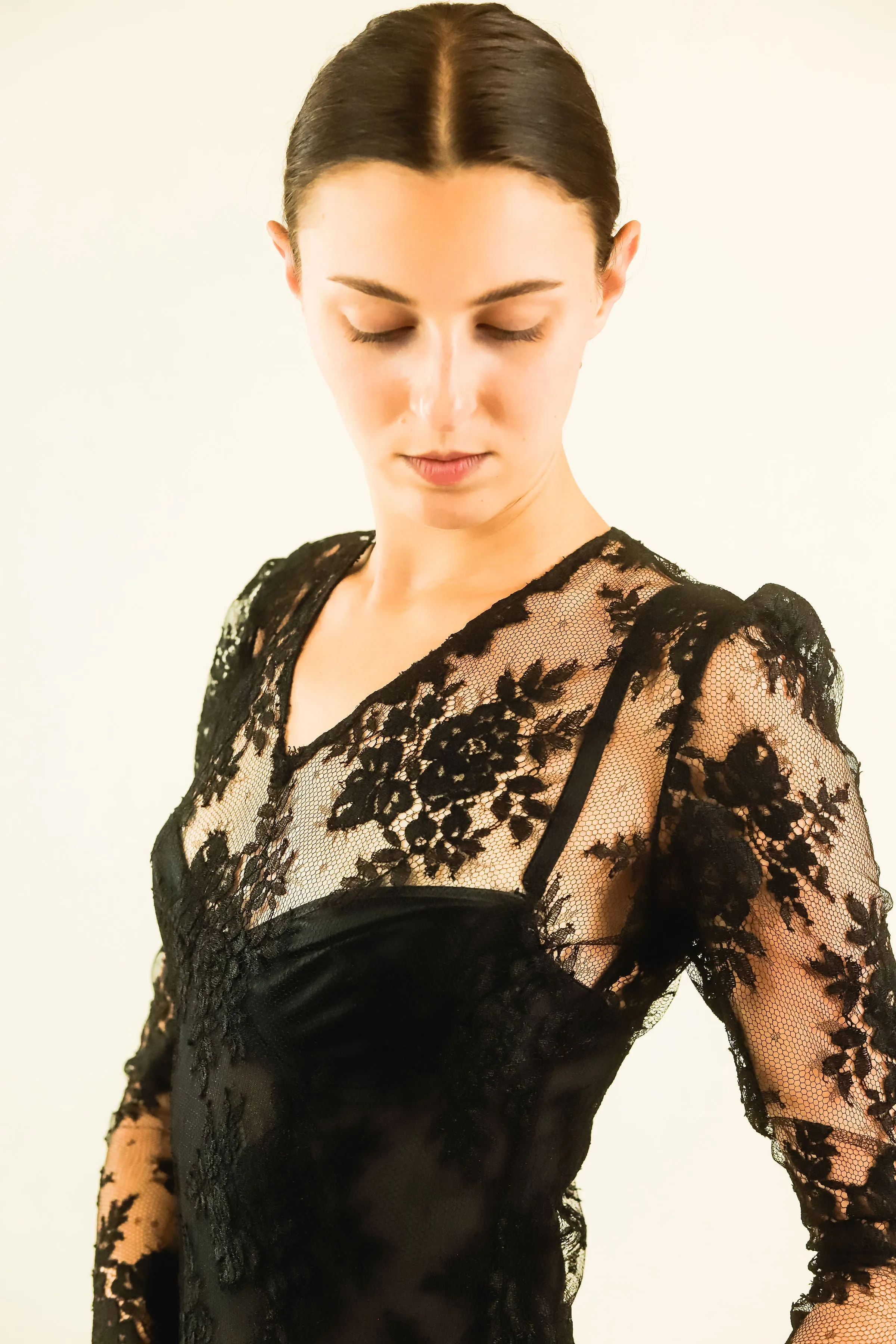 Vintage Black Lace Sheer Gown