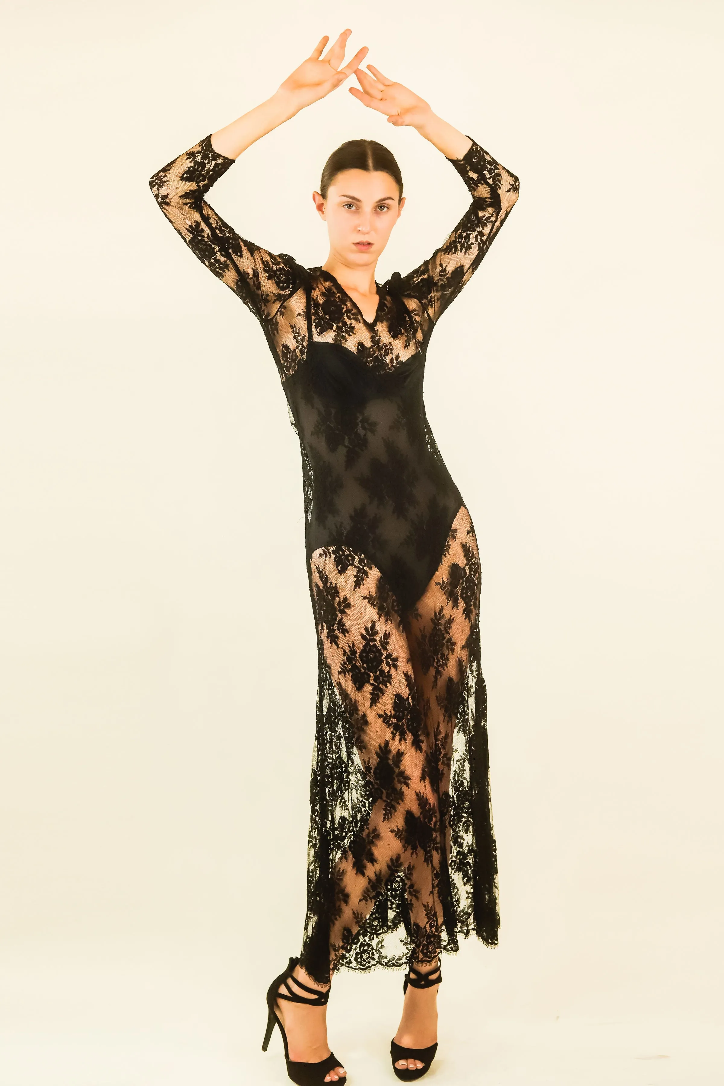 Vintage Black Lace Sheer Gown