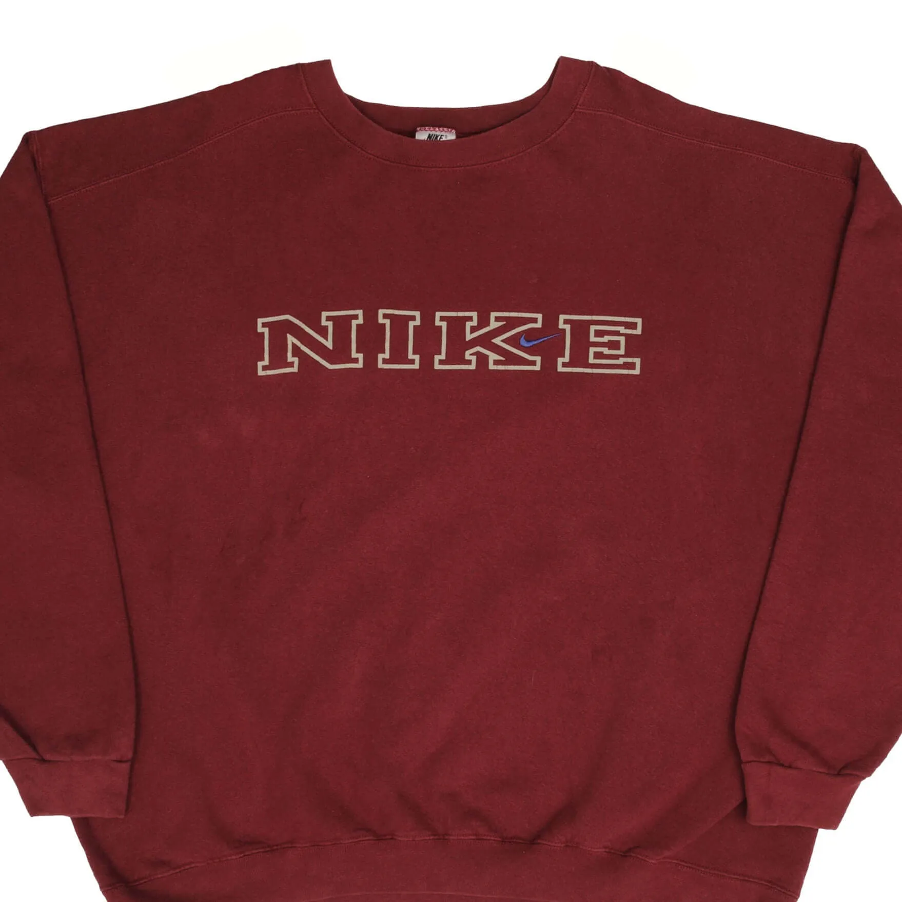 VINTAGE NIKE SPELLOUT SWOOSH BURGUNDY SWEATSHIRT 1990S 2XL MADE IN USA