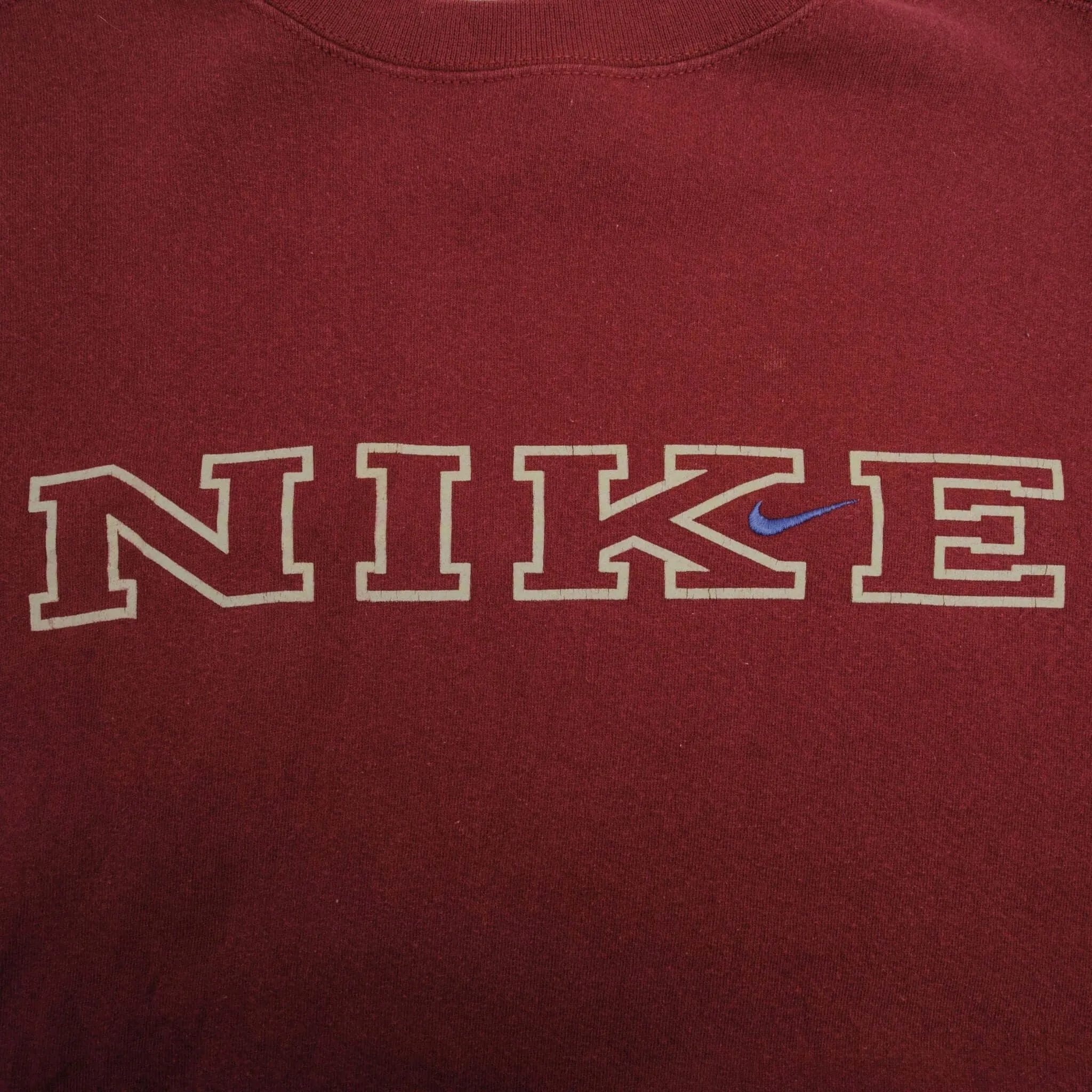 VINTAGE NIKE SPELLOUT SWOOSH BURGUNDY SWEATSHIRT 1990S 2XL MADE IN USA