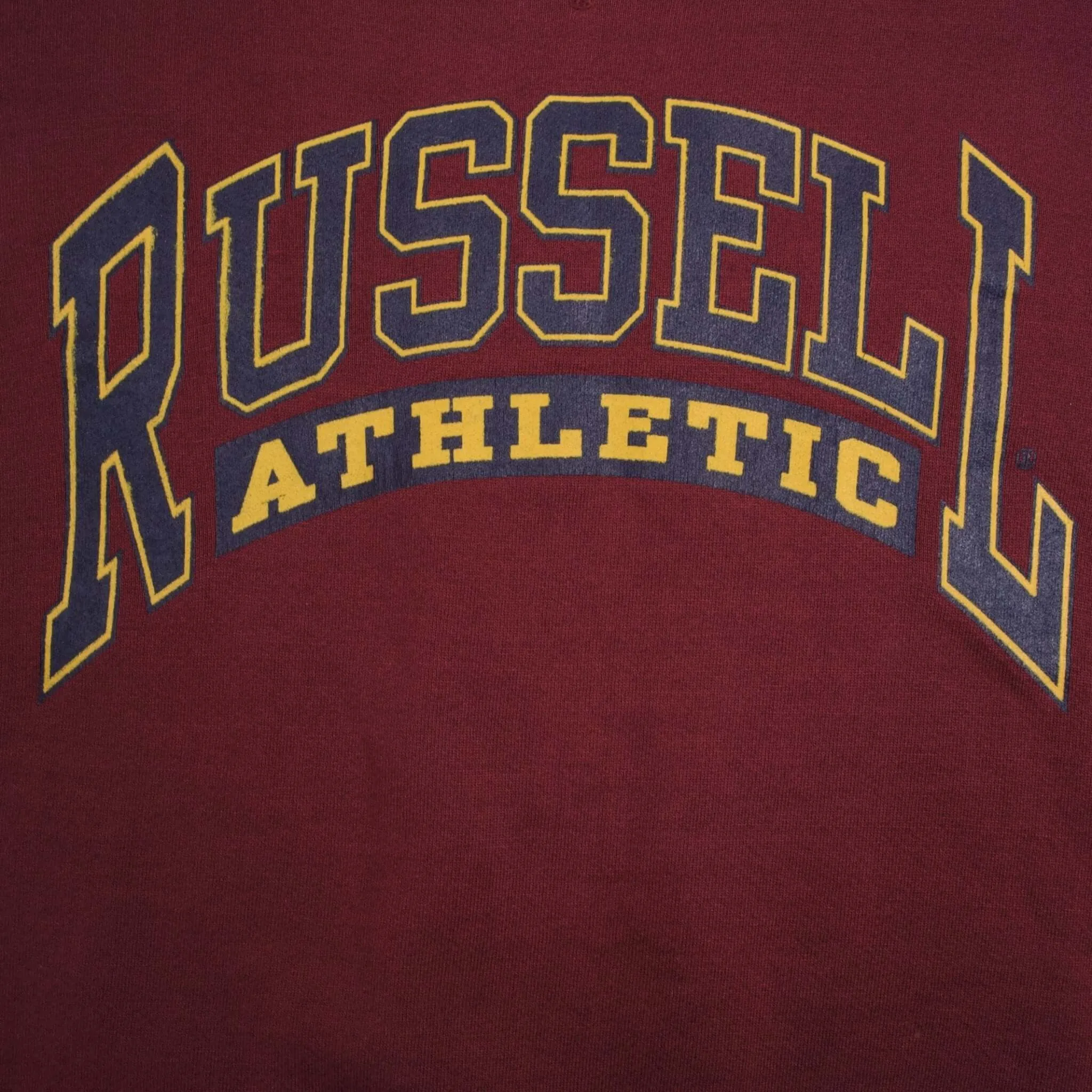 VINTAGE RUSSELL ATHLETIC SPELLOUT RED BURGUNDY SWEATSHIRT 1990S XL MADE IN USA