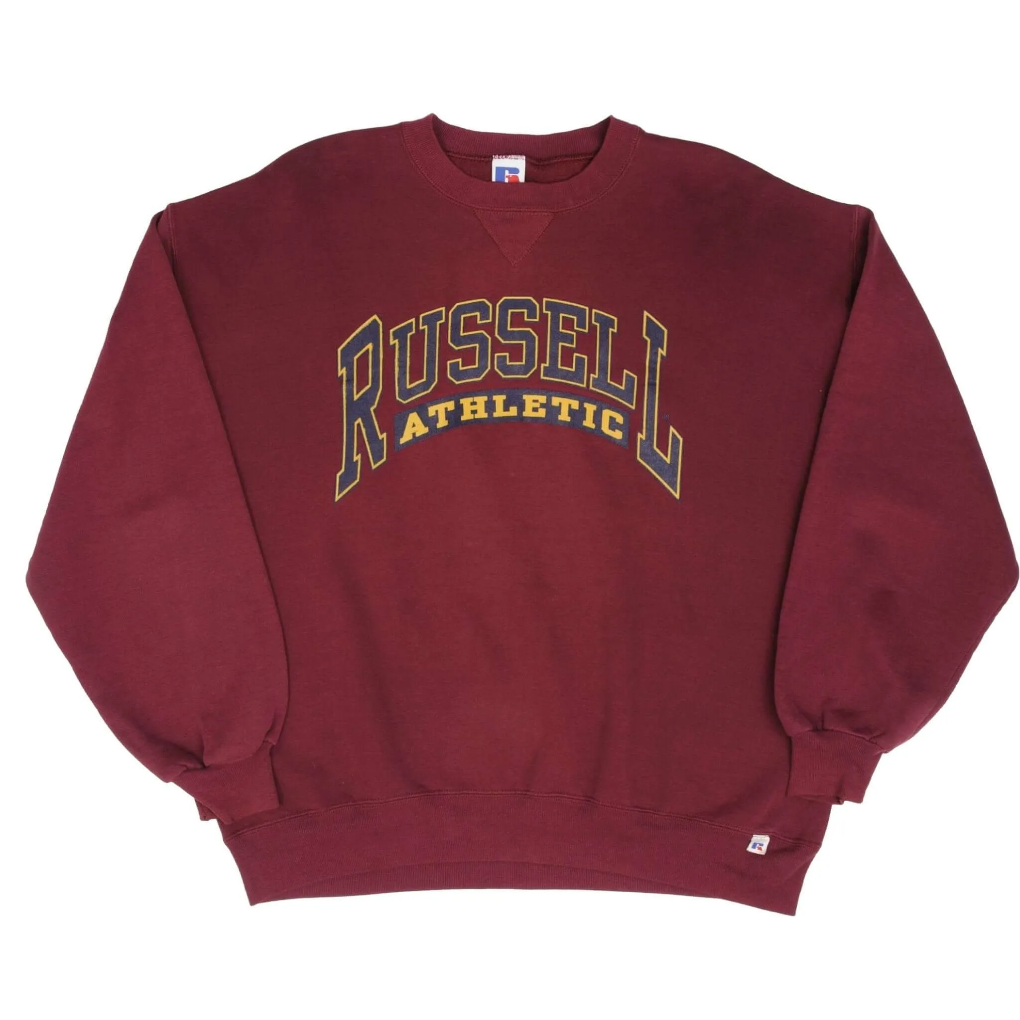 VINTAGE RUSSELL ATHLETIC SPELLOUT RED BURGUNDY SWEATSHIRT 1990S XL MADE IN USA