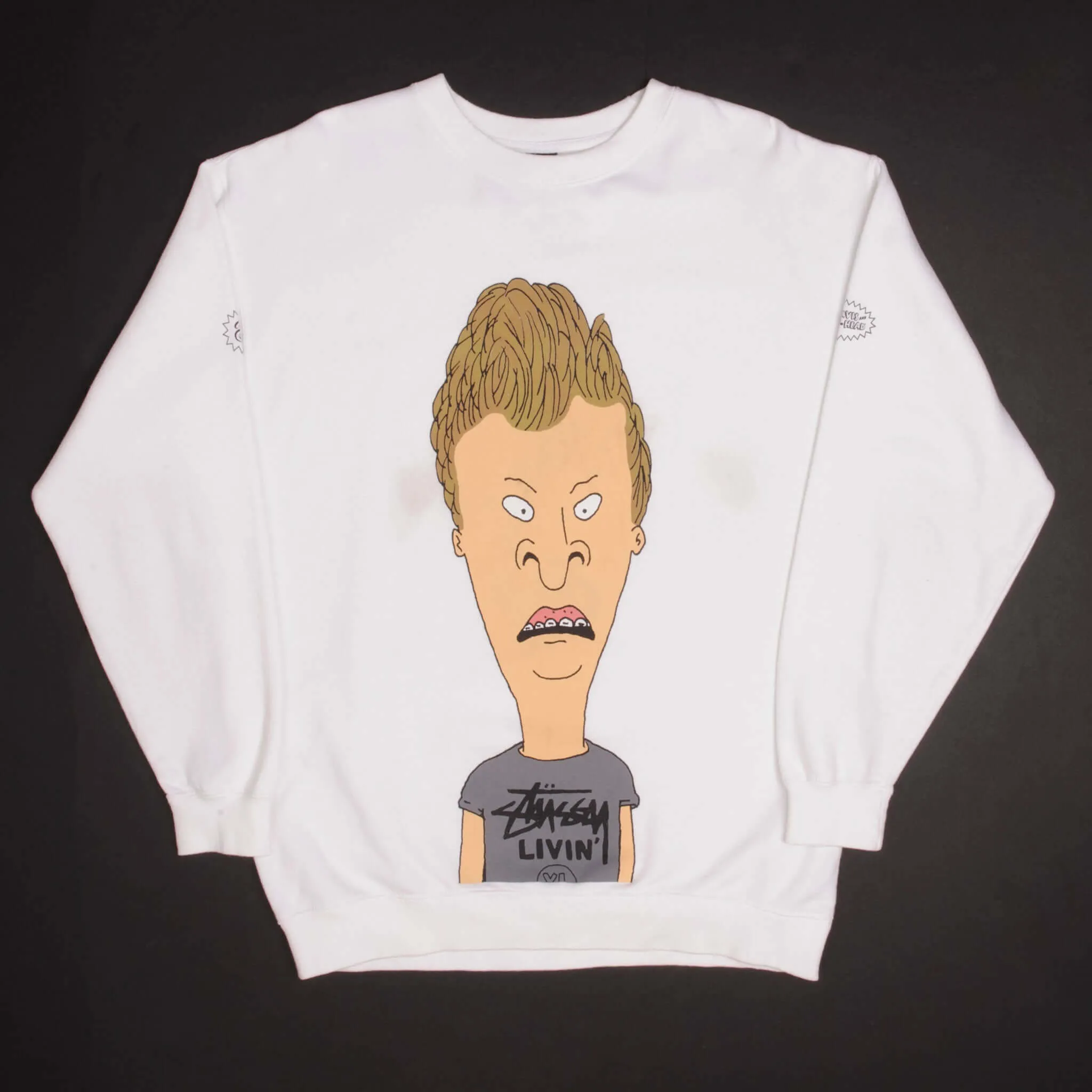 VINTAGE STUSSY X BEAVIS & BUTT HEAD SWEATSHIRT SIZE MEDIUM MADE IN USA