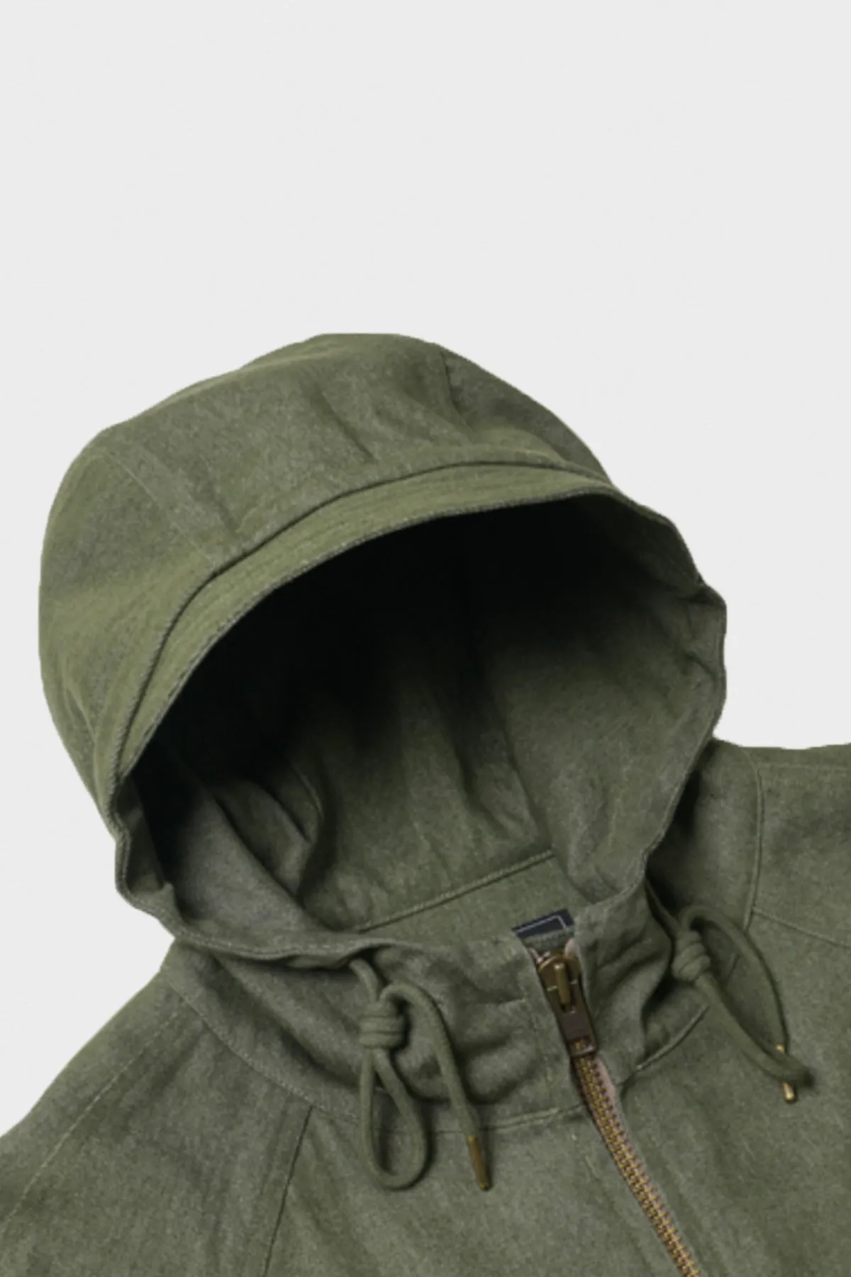 Washed Denim Hooded Parka - Olive