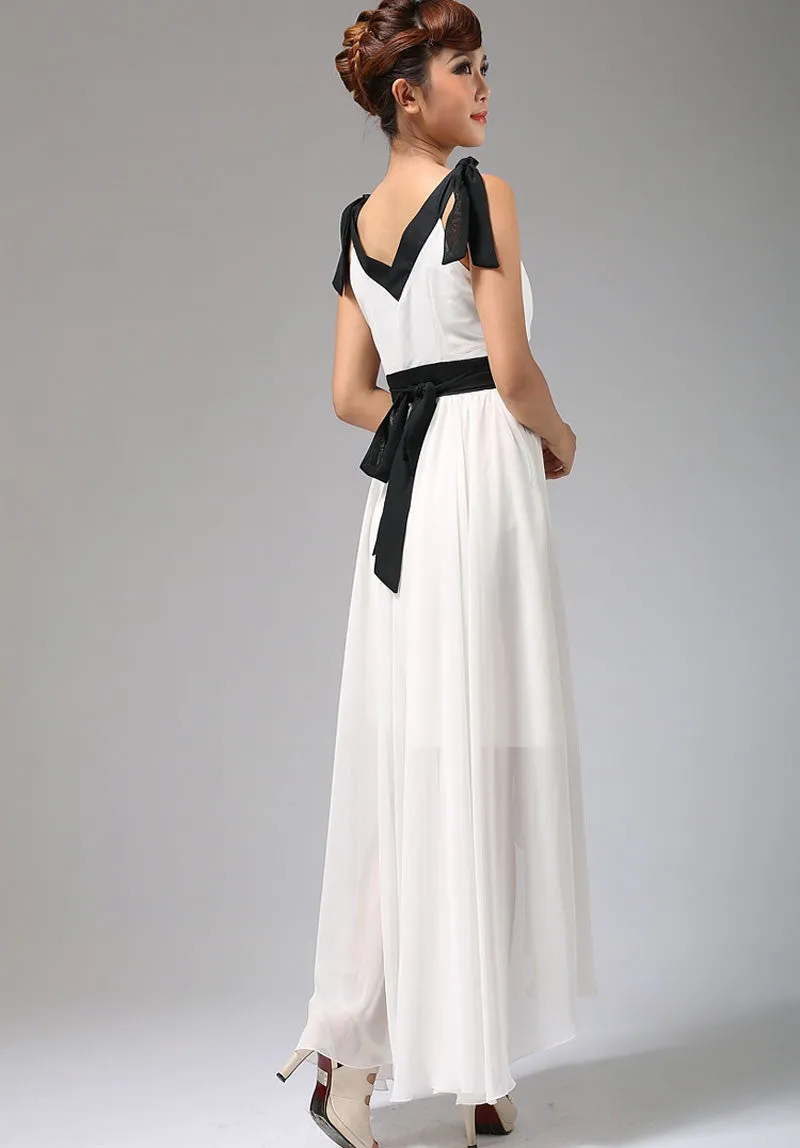 white chiffon dress maxi dress prom dress wedding dress long dress (668)