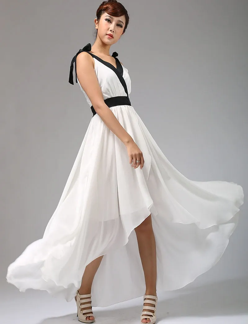 white chiffon dress maxi dress prom dress wedding dress long dress (668)