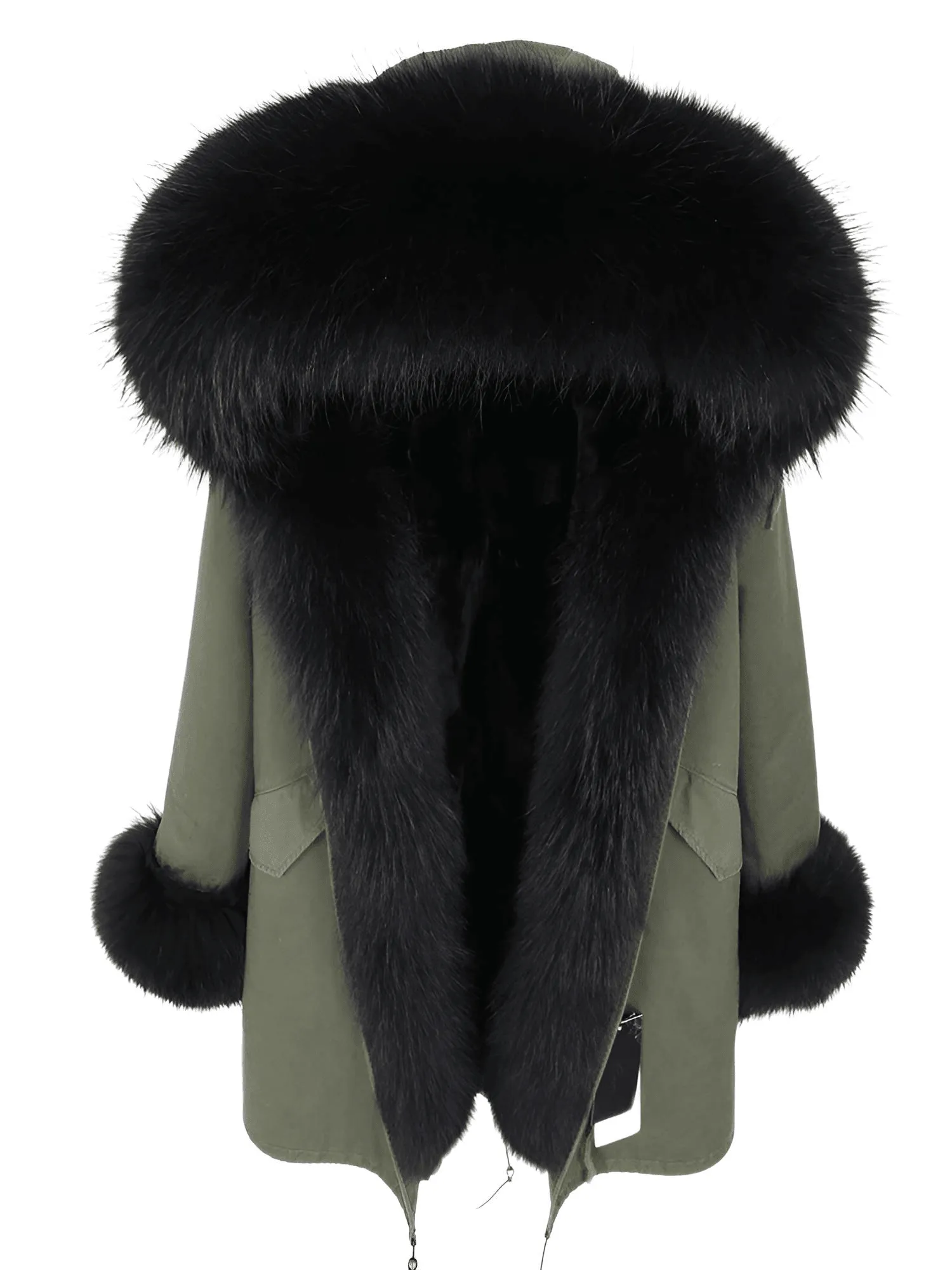 Women's Long Rabbit Fur Parka Real Fur Lining & Real Fox Fur Collar