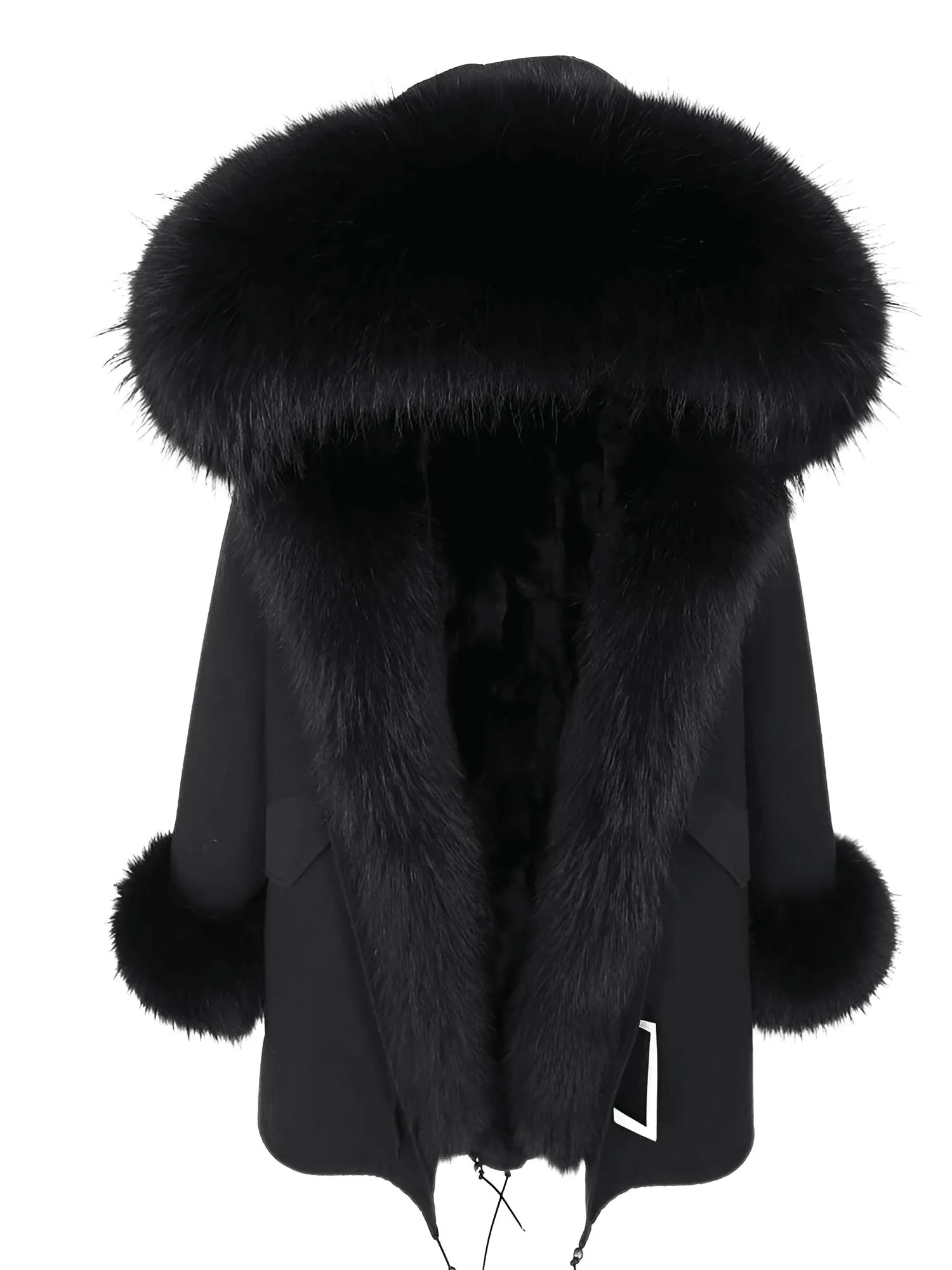 Women's Long Rabbit Fur Parka Real Fur Lining & Real Fox Fur Collar