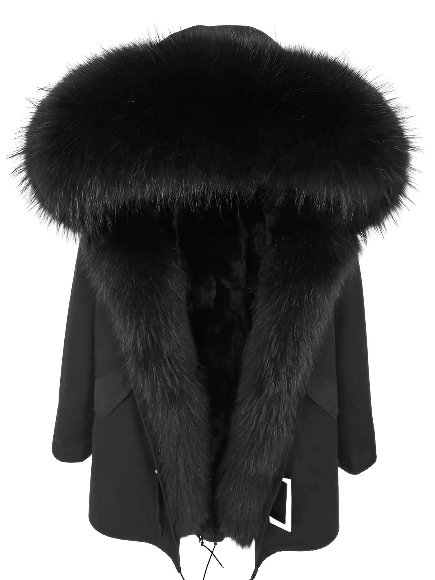 Women's Long Rabbit Fur Parka Real Fur Lining & Real Fox Fur Collar