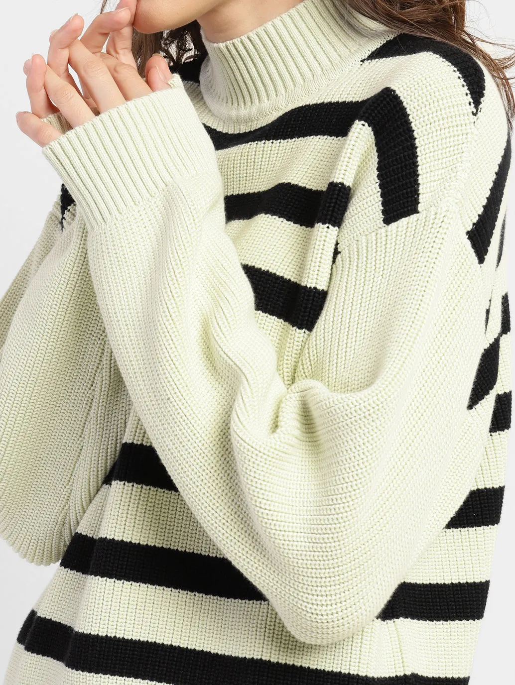 Women's Striped High Neck Sweater