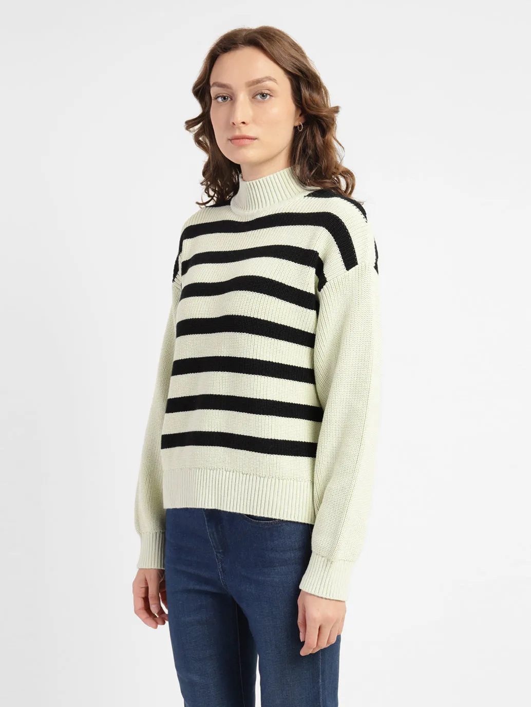 Women's Striped High Neck Sweater