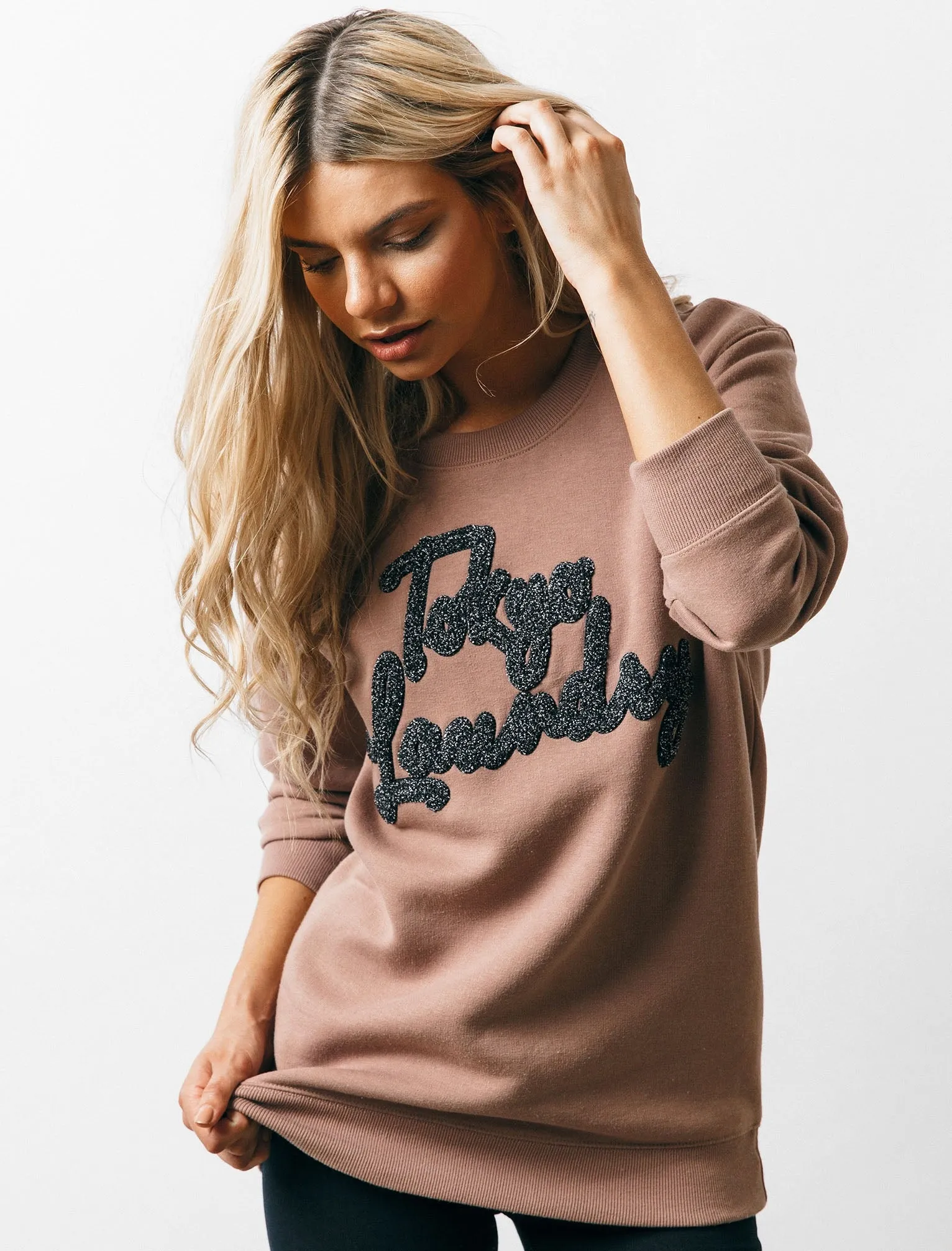 Womens Sweatshirt with Boucle Motif in Soft Mauve - Tokyo Laundry