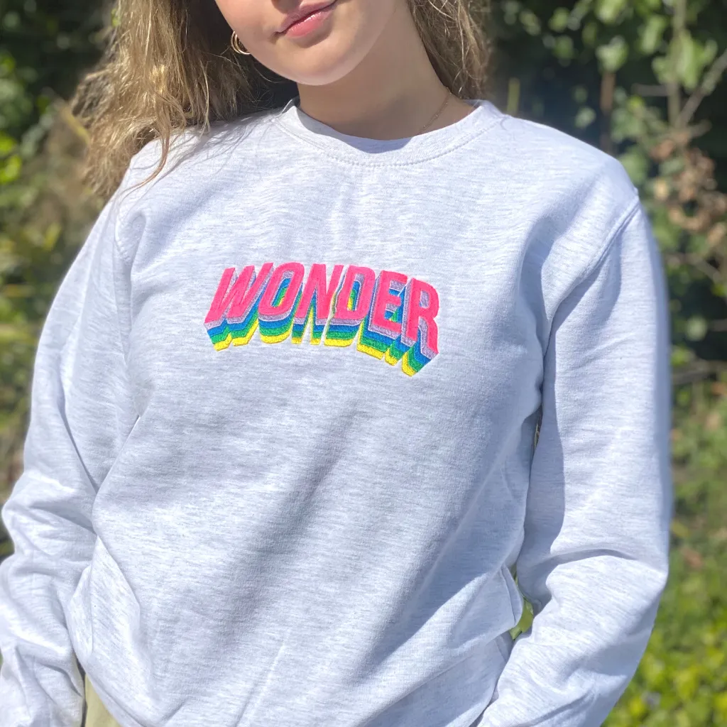 Wonder Sweatshirt In Ash Grey With Neon Embroidery