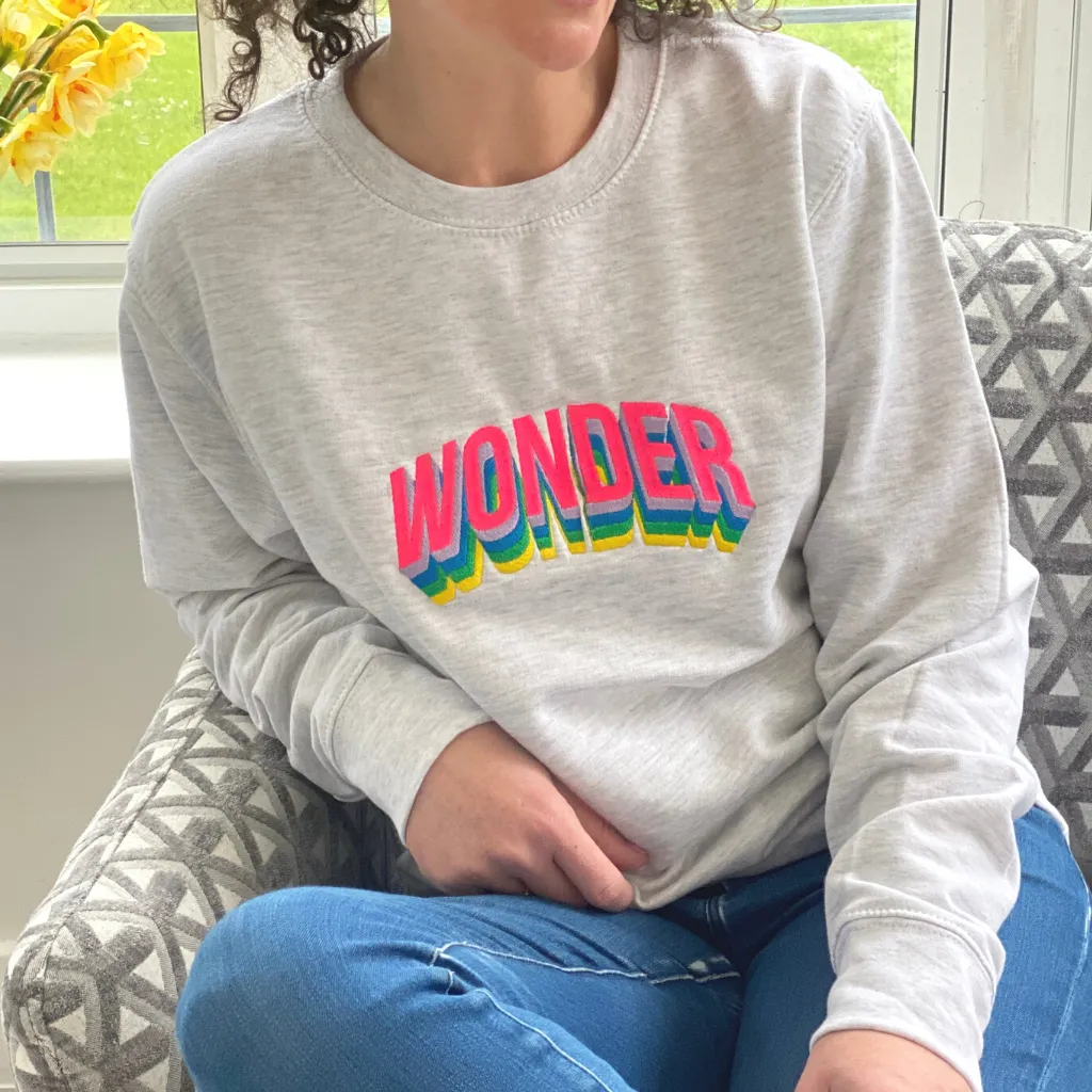 Wonder Sweatshirt In Ash Grey With Neon Embroidery